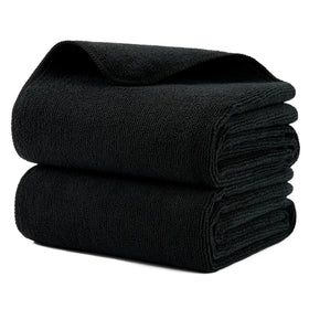 MICROFI front view of black towel pair showing professional look and coverage