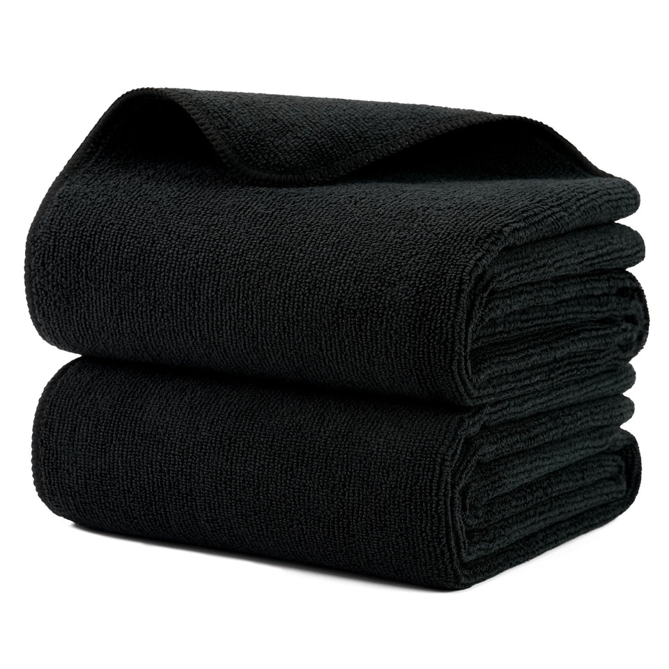 MICROFI front view of black towel pair showing professional look and coverage