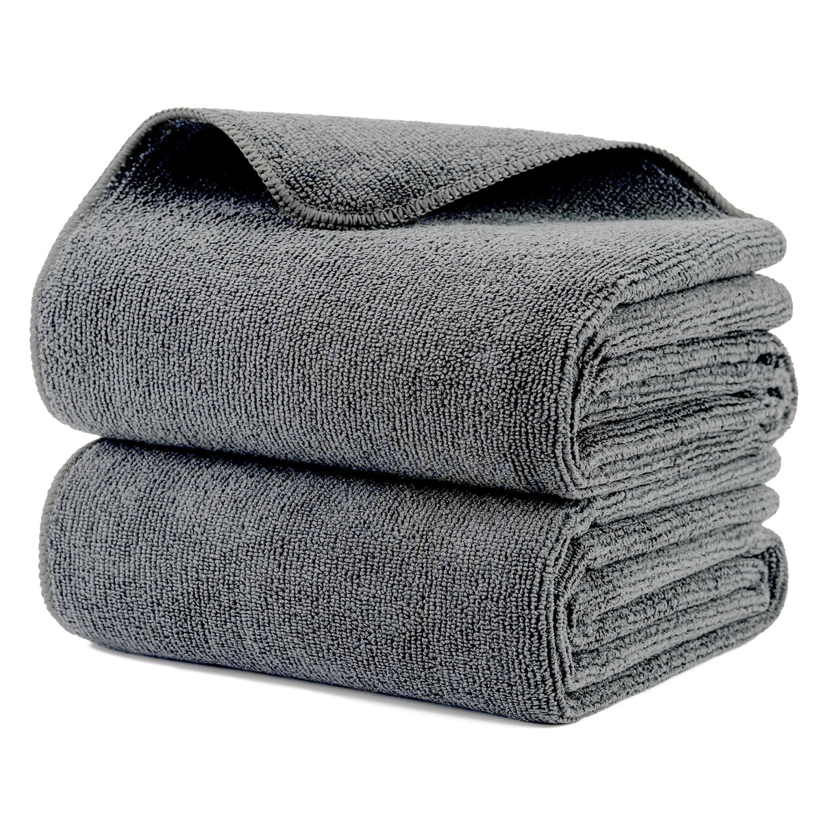 MICROFI front view of 2-pack gray towels showing professional look and quick drying