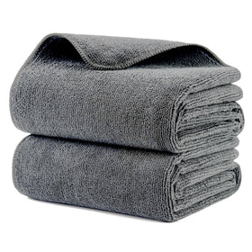 MICROFI front view of 2-pack gray towels showing professional look and quick drying