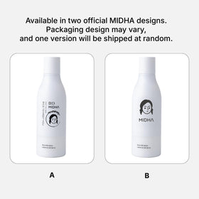 MIDHA pump dispensing milky lotion, demonstrates quick, lightweight texture