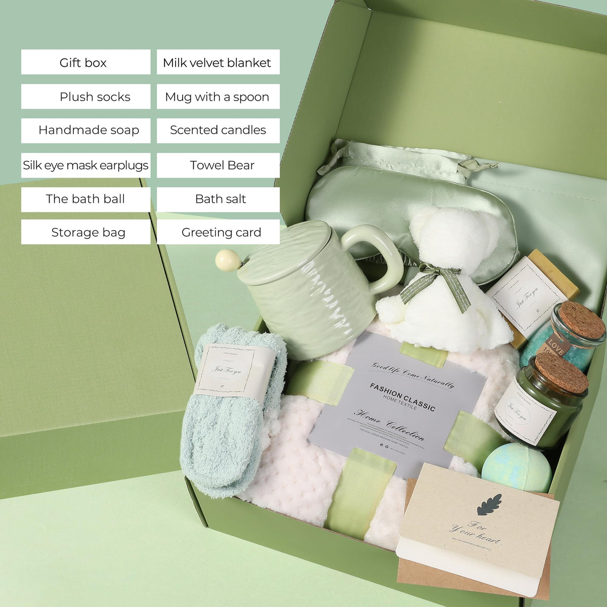 MIELIA spa products arranged including candle bath salts for calming rituals