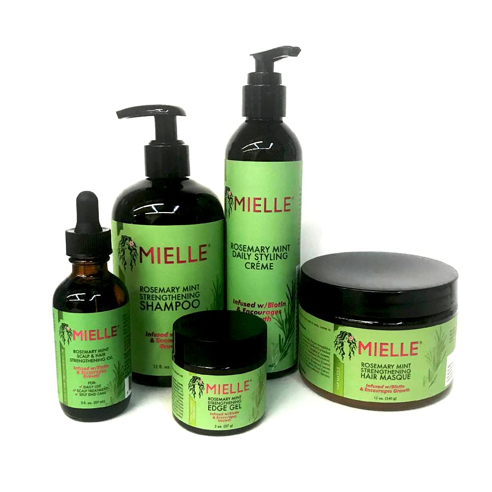 Mielle Organics front packaging bundle showing all five rosemary mint products and cohesive routine