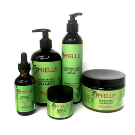 Mielle Organics front packaging bundle showing all five rosemary mint products and cohesive routine