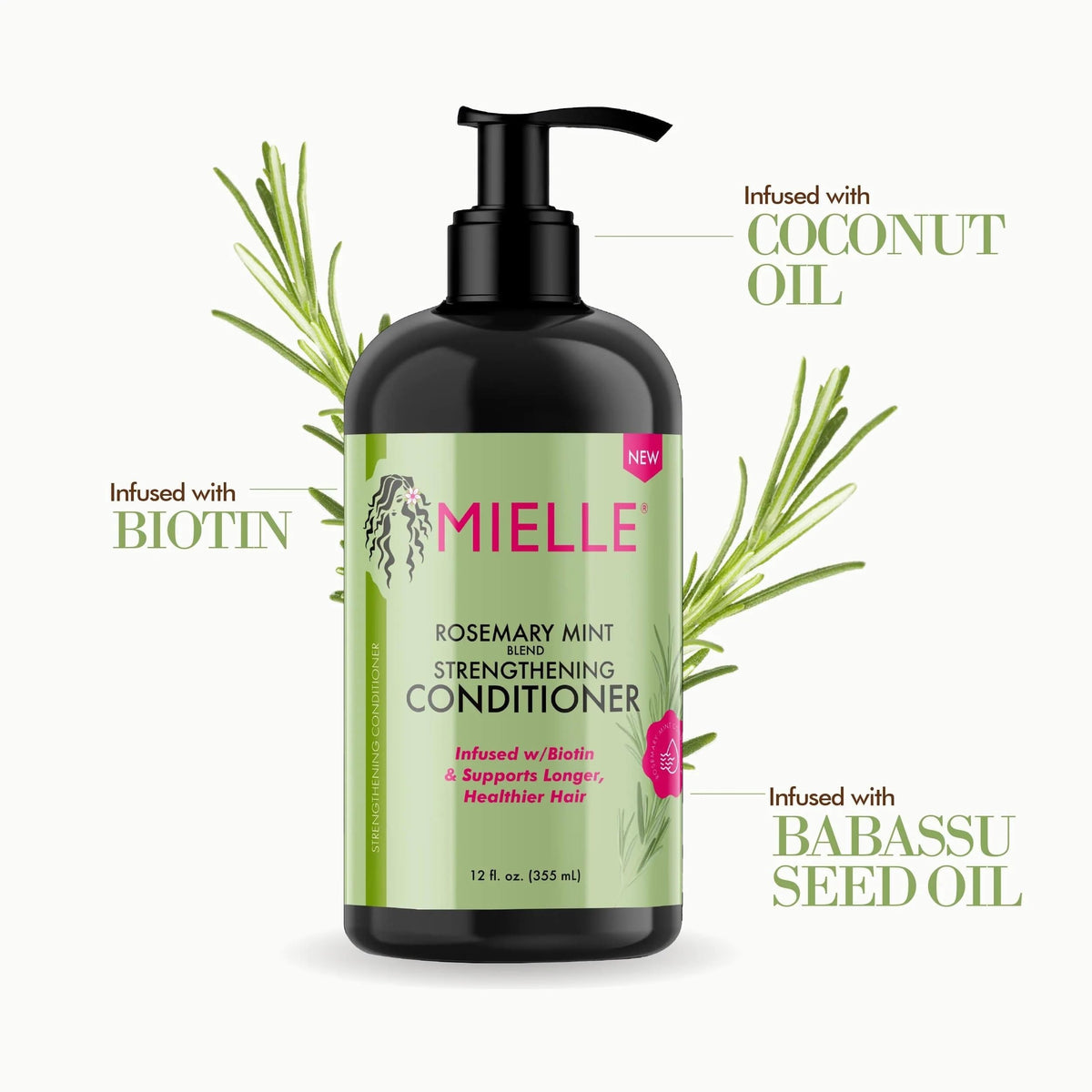 Mielle Organics oils flatlay (coconut babassu) showing nourishing ingredients