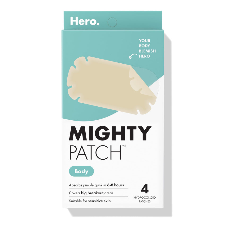 Mighty Patch front packaging showing four XXL body patches and clear benefits