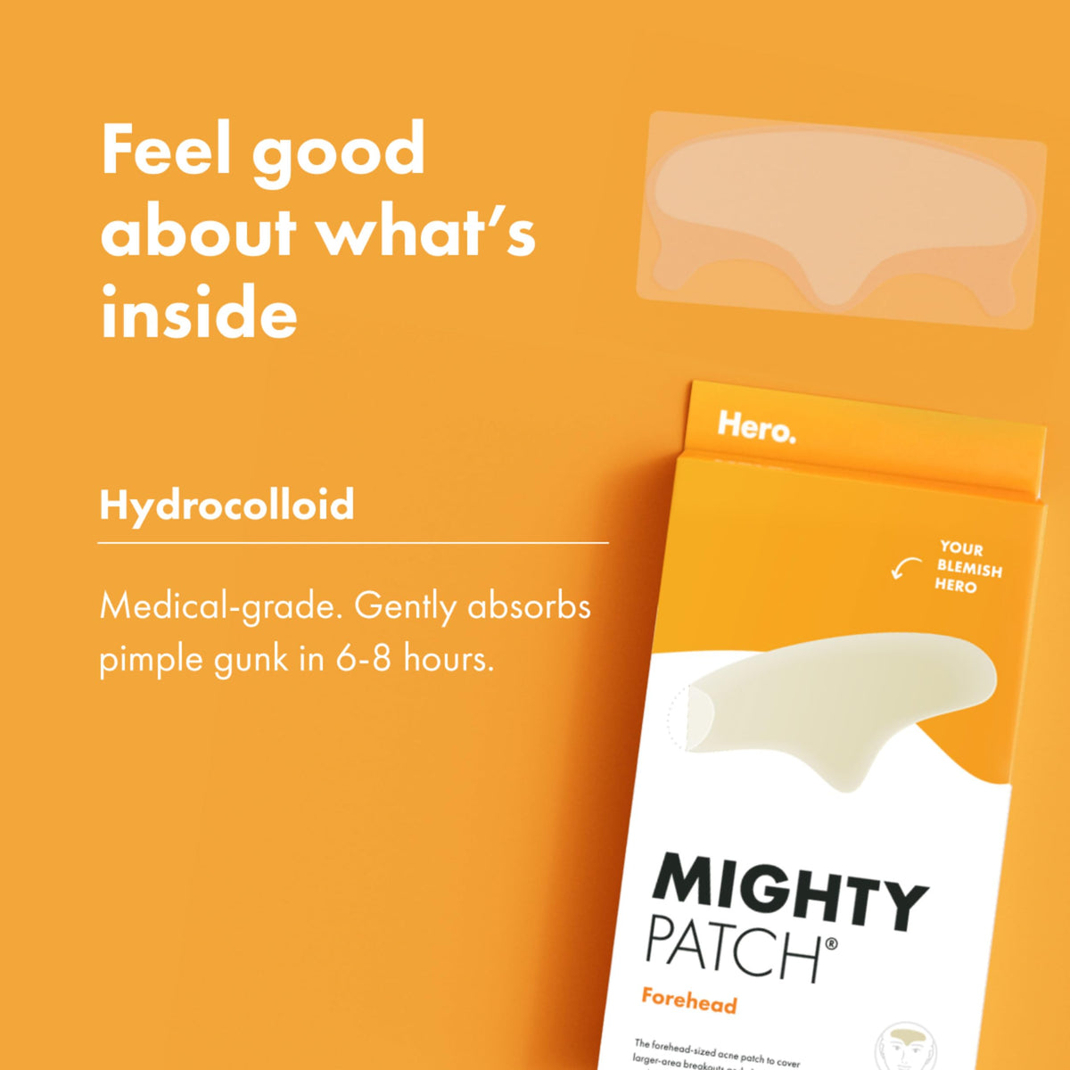 Mighty Patch forehead placed between brows demonstrating contoured fit for tricky brow area
