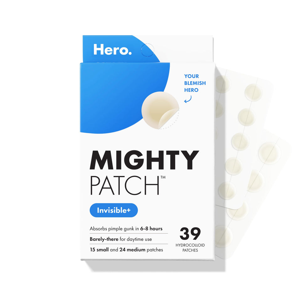 Mighty Patch front packaging showing box benefits for discreet wear
