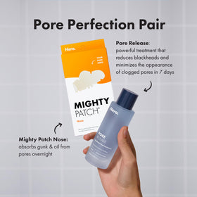 Mighty Patch on bathroom counter next to skincare items, shows easy nightly use