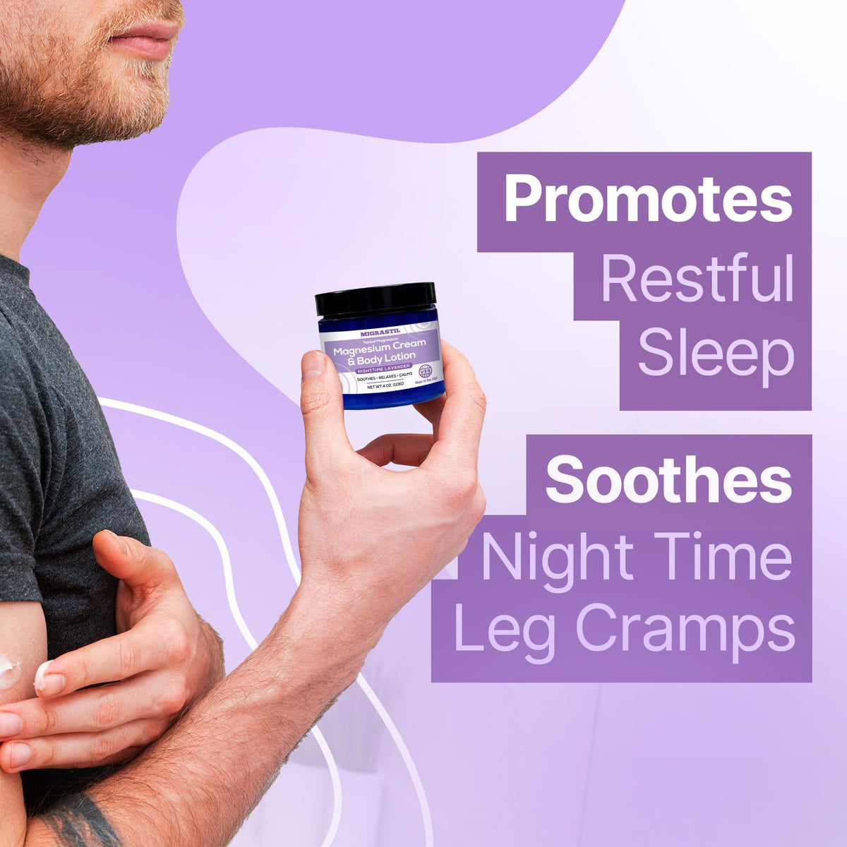 MIGRASTIL applied on leg demonstrating fast absorption and hydration