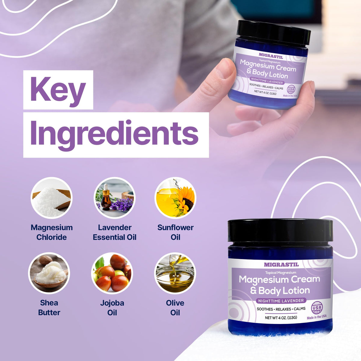 MIGRASTIL ingredient label closeup showing magnesium chloride concentration