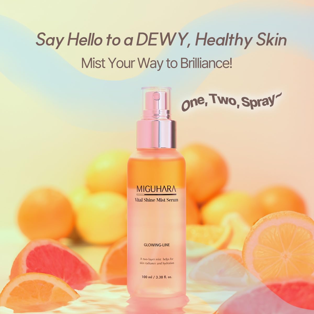 MIGUHARA dual-layer formula close-up demonstrating mixable hydration and glow