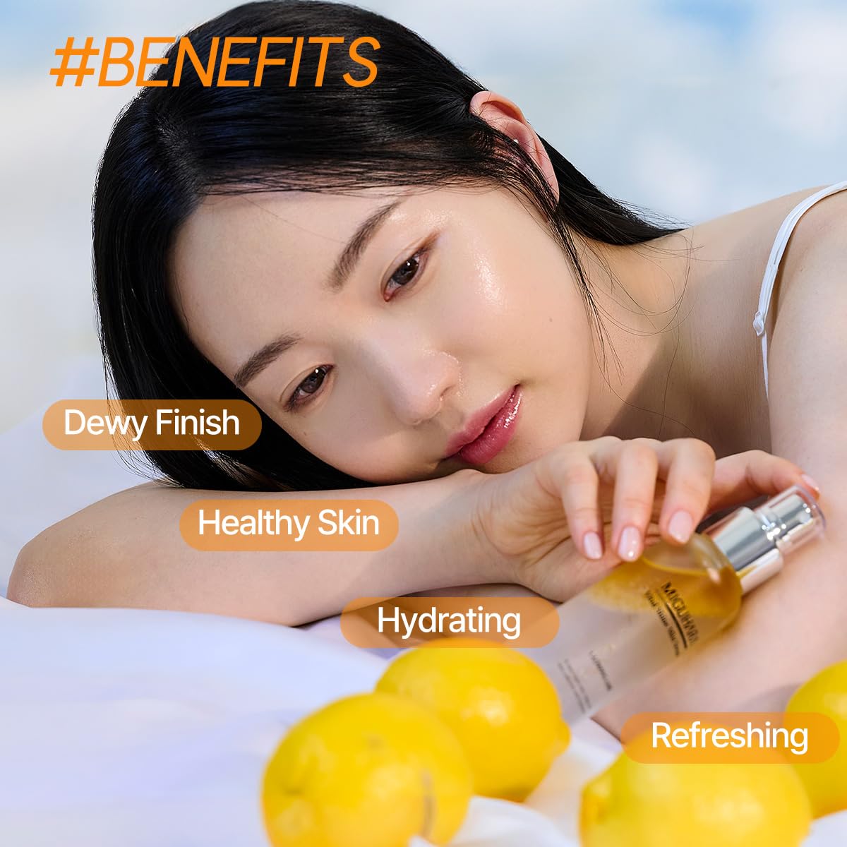 MIGUHARA label close-up highlighting hyaluronic acid and pearl extract benefits