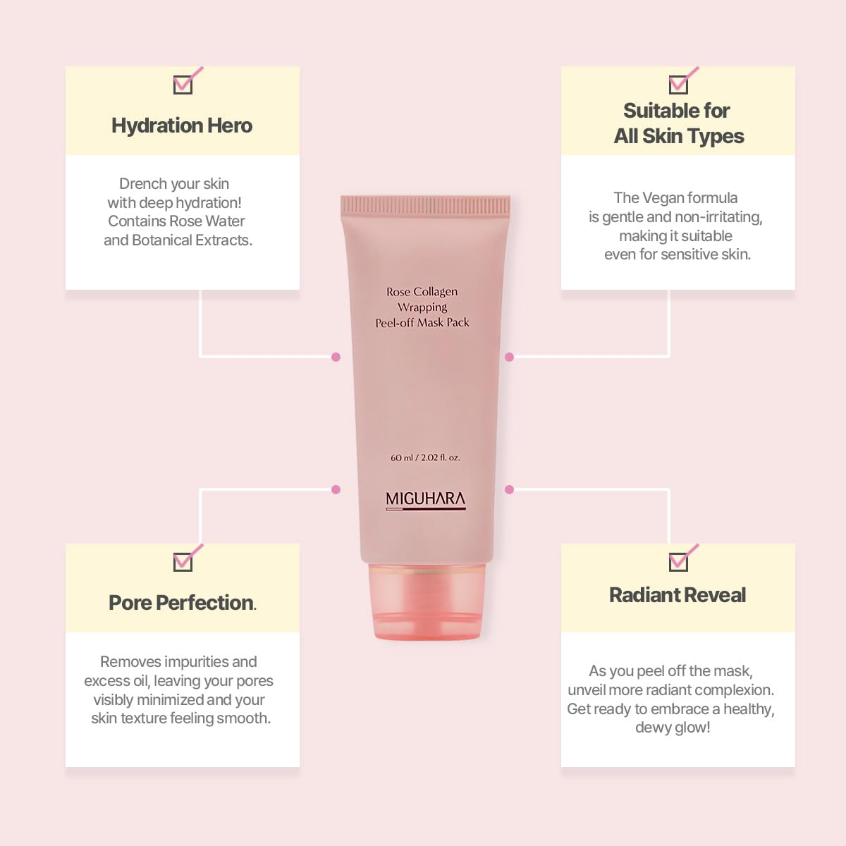 MIGUHARA peeled-off mask sheet detail demonstrating easy removal benefit
