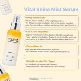 MIGUHARA mist droplet on skin showing fast absorption and hydrated finish