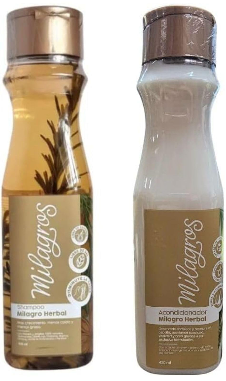 Generic Milagro bottle label detail showing rosemary and rice ingredients