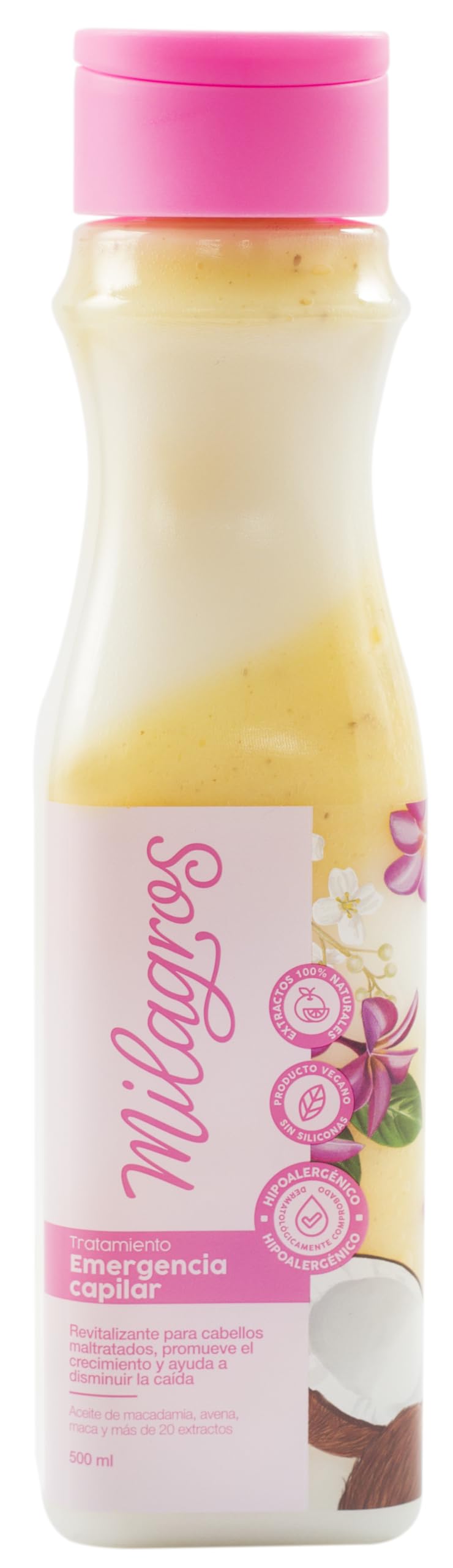 MILAGROS front packaging showing pink repair treatment and brand clarity