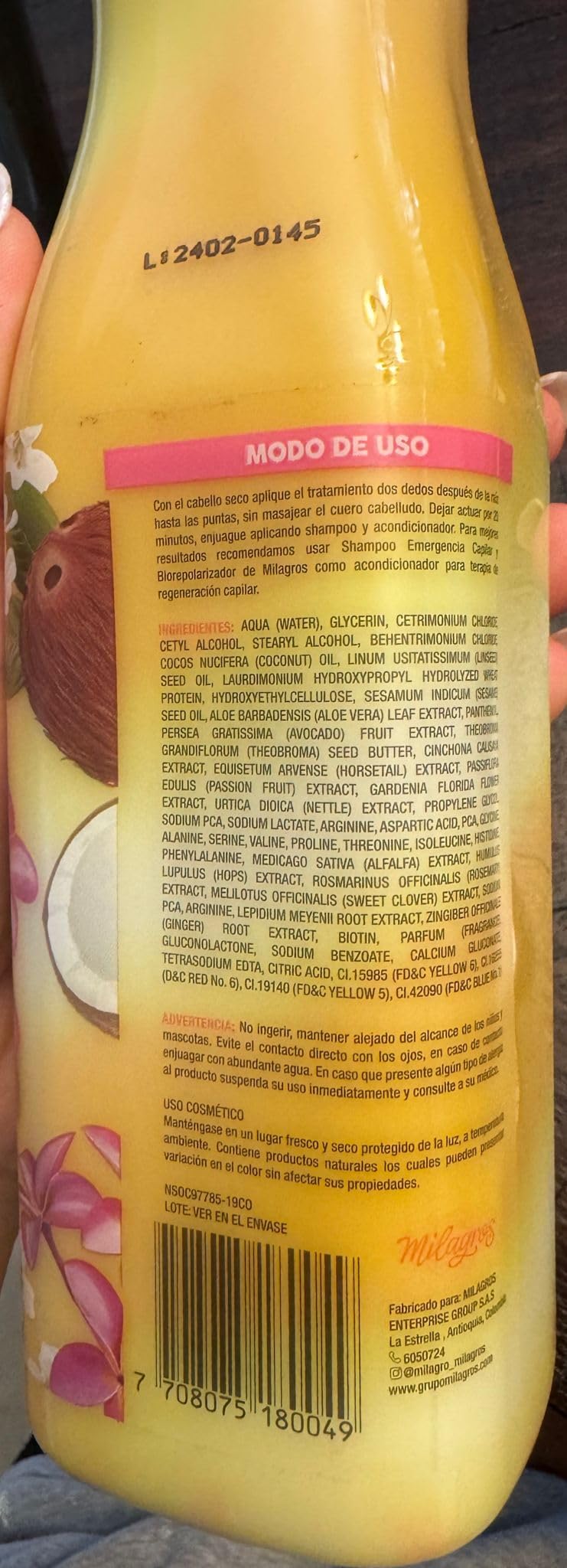 MILAGROS label close-up showing ingredient list for transparency and trust
