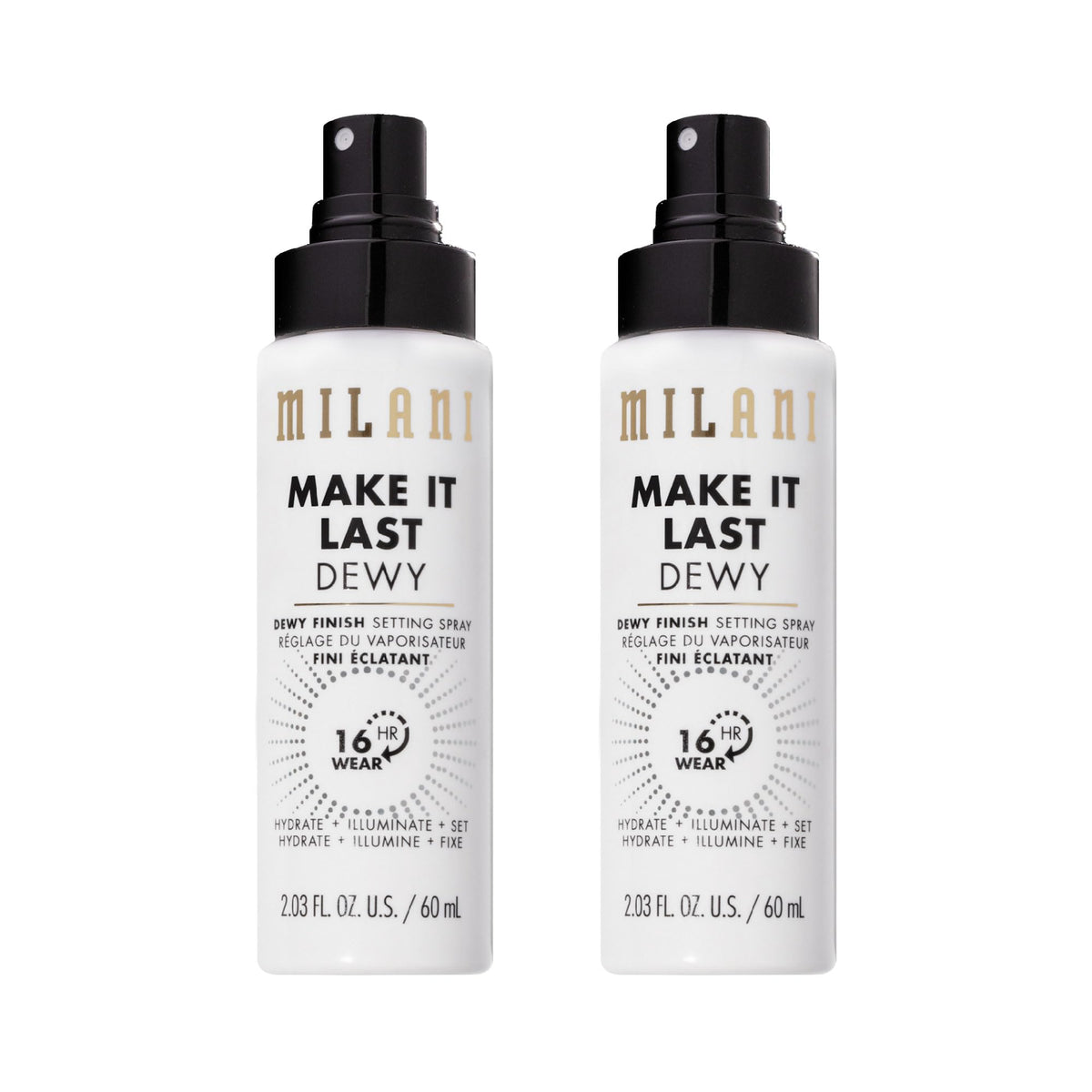 Milani bottle front packaging showing product name and dewy finish benefit