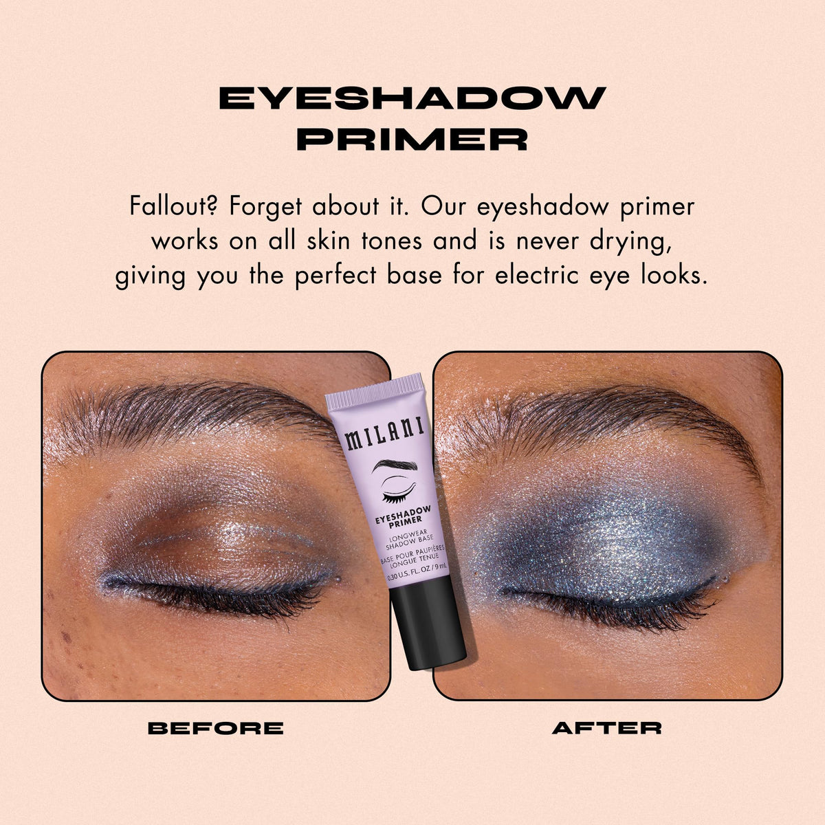 Milani primer being applied to eyelid with fingertip for instant grip benefit