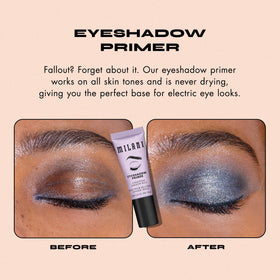 Milani primer being applied to eyelid with fingertip for instant grip benefit