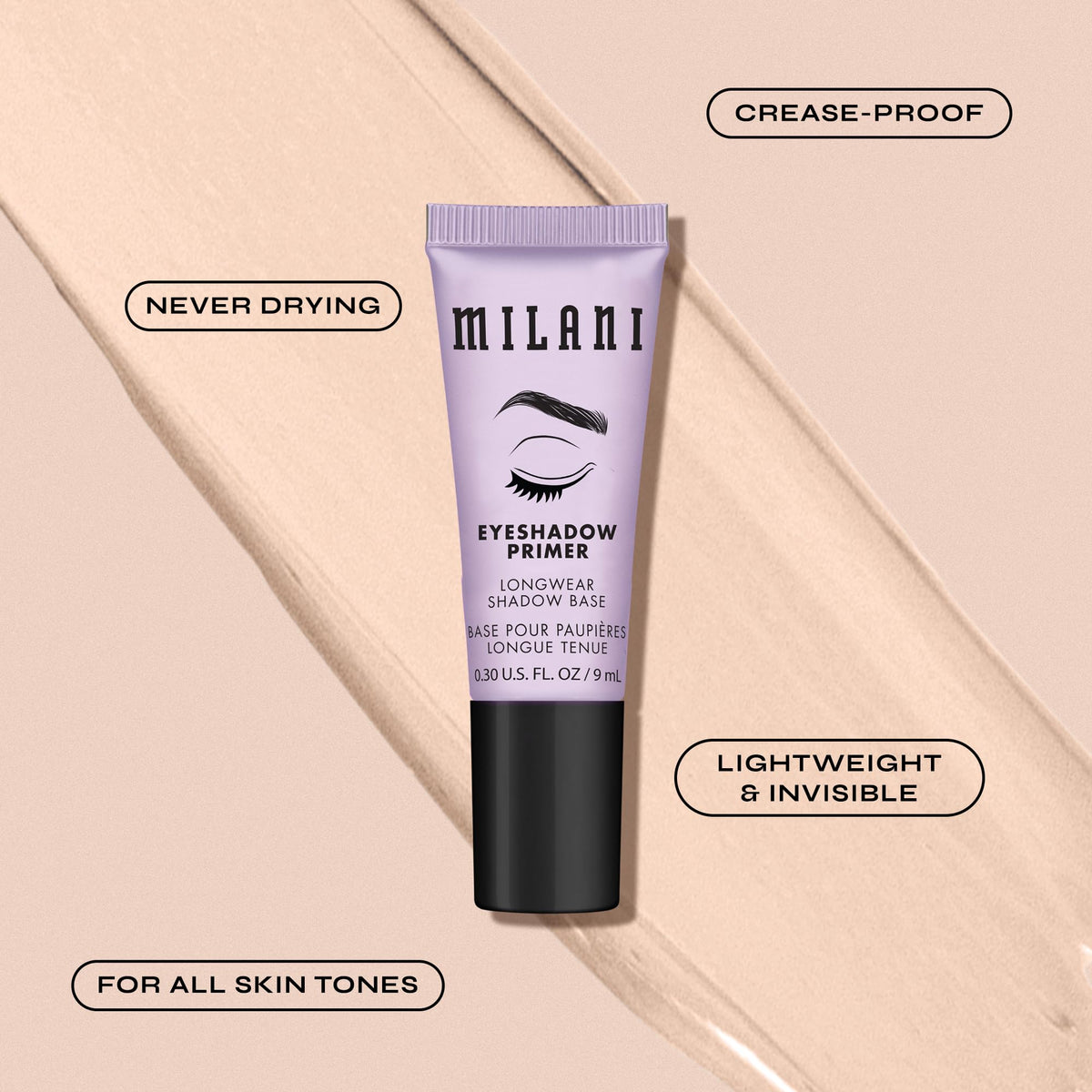 Milani primer texture on fingertip demonstrating smooth, blendable formula benefit