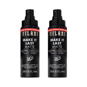 Milani front packaging showing matte setting spray and clear benefit of long wear