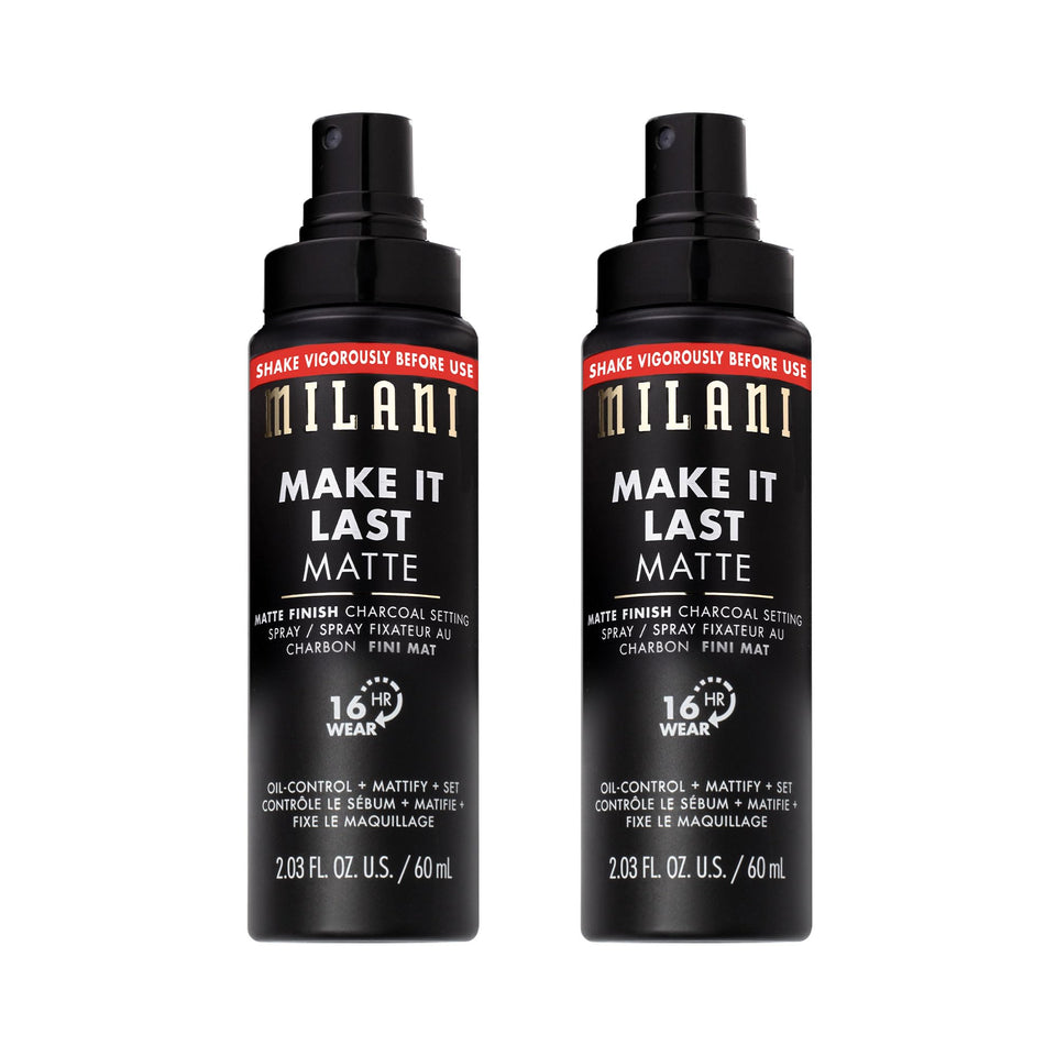 Milani front packaging showing matte setting spray and clear benefit of long wear