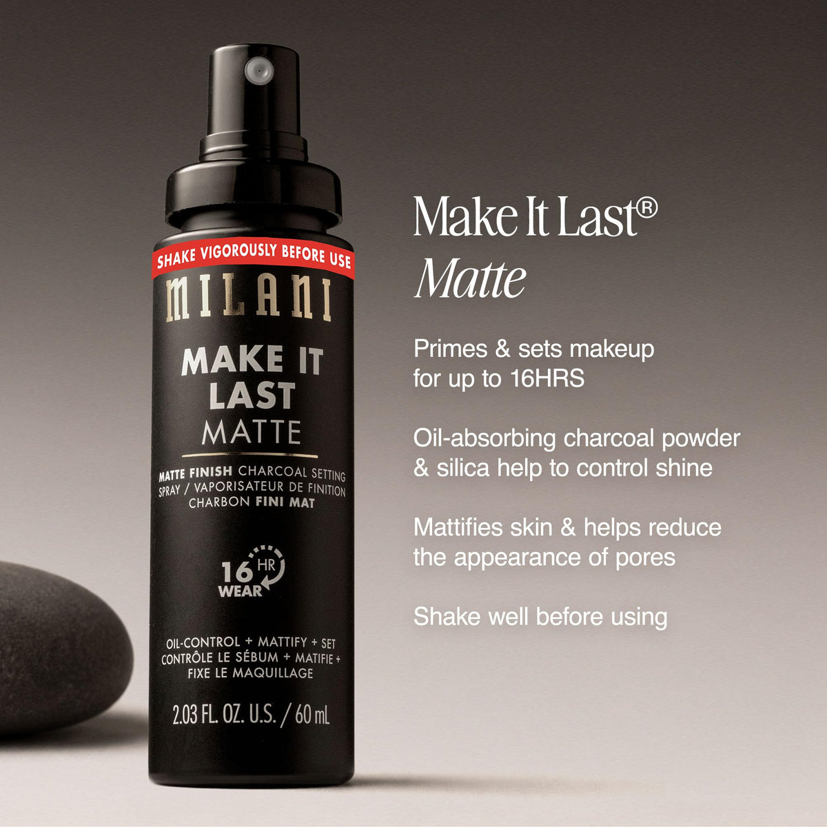 Milani matte mist in use controlling shine for a velvet complexion