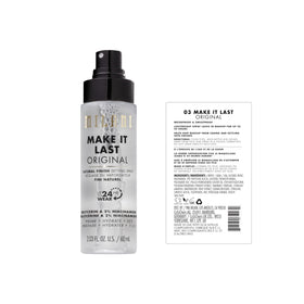 Milani setting spray mist spraying to show fine even coverage for longer makeup wear