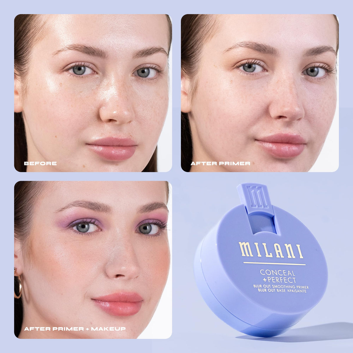Milani primer ingredients label with key actives for reassurance of skincare benefits