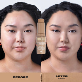 Milani Conceal + Perfect applying to cheek illustrates quick blending and instant evening benefit