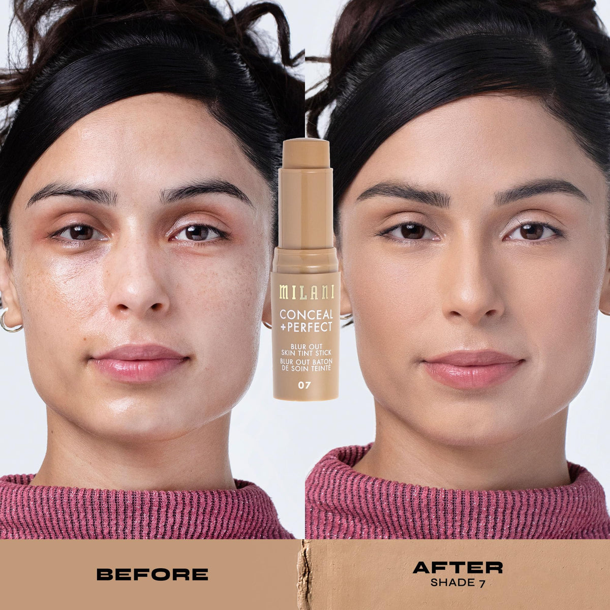 Milani skin tint stick ingredients label highlights vitamins C and E benefits