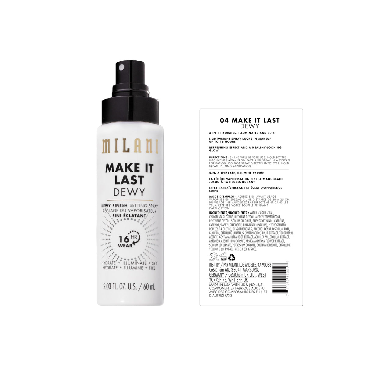 Milani spray applied during makeup application for longwear finish