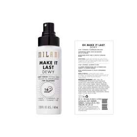 Milani spray applied during makeup application for longwear finish