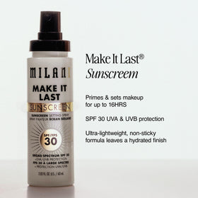 Milani spray mist over makeup showing protection and setting