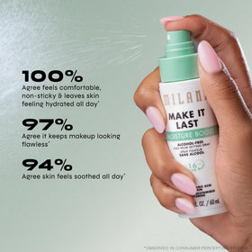 Milani spray applied on model skin to refresh makeup and restore dewiness