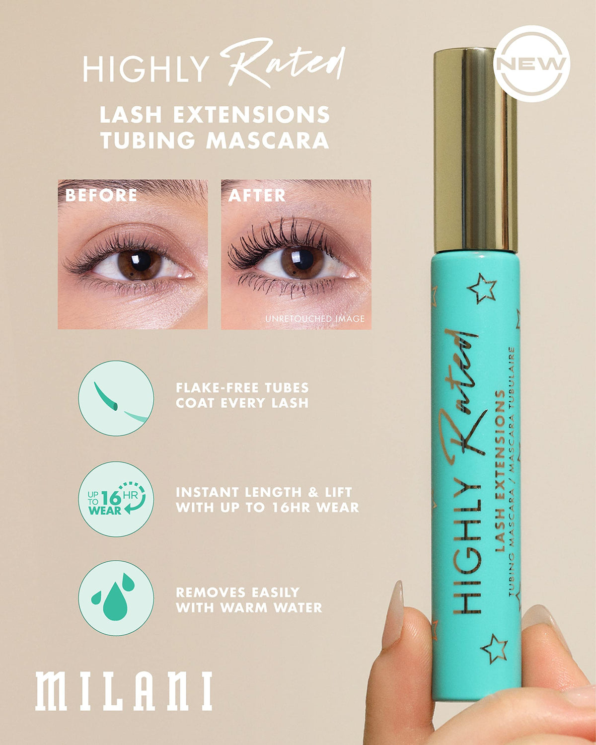 Milani tubing mascara black texture swatch demonstrating smooth, non-clumping finish