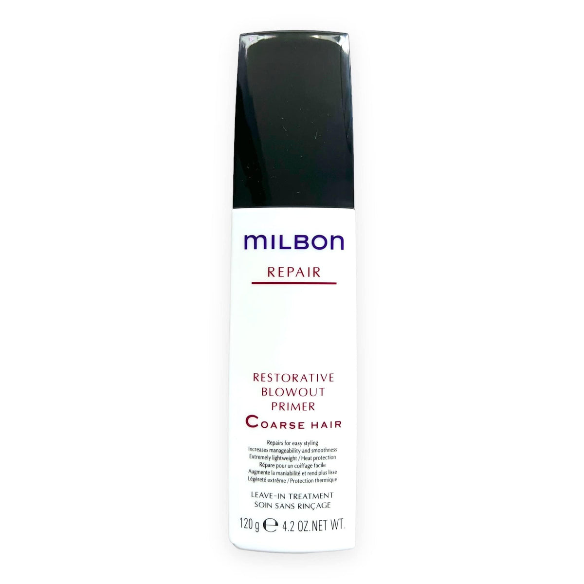 Milbon primer front packaging showing bottle for heat protection and smoothing