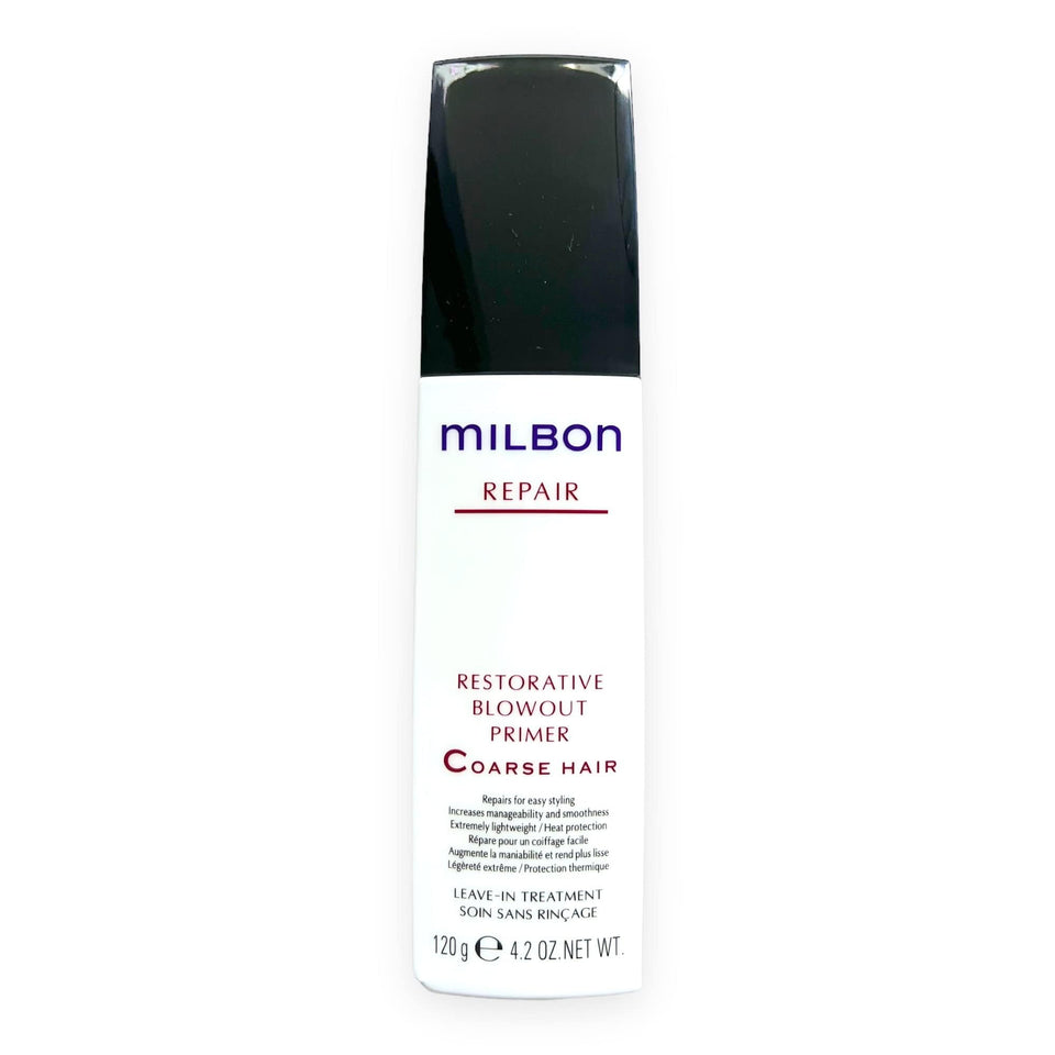 Milbon primer front packaging showing bottle for heat protection and smoothing