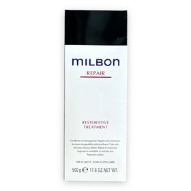 Milbon bottle front packaging showing label and 17.6 oz size for professional repair