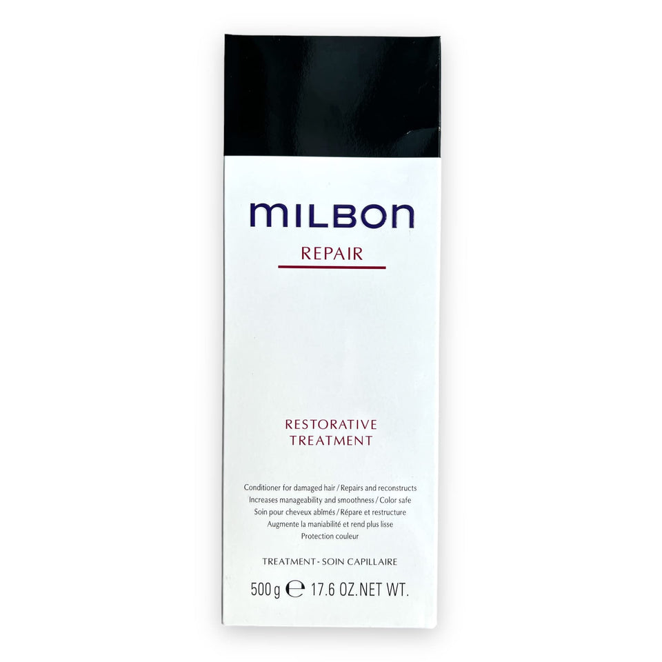 Milbon bottle front packaging showing label and 17.6 oz size for professional repair