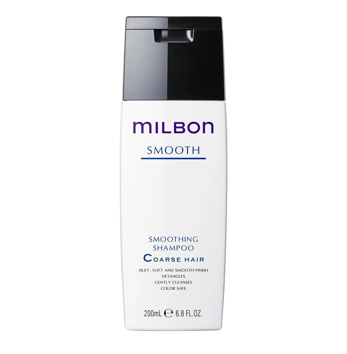 Milbon front packaging showing bottle and benefit of smoothing coarse hair