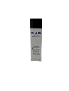 Milbon bottle front view showing packaging and 4.1 oz size, highlights product polish