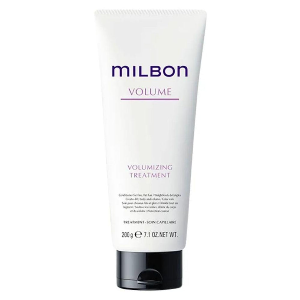 Milbon front packaging showing bottle and label, highlights lightweight volumizing benefit