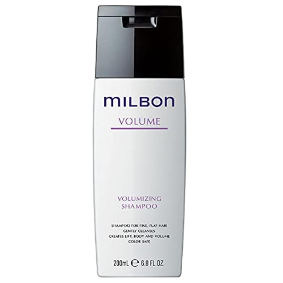 Milbon volumizing shampoo front packaging shows product and benefits