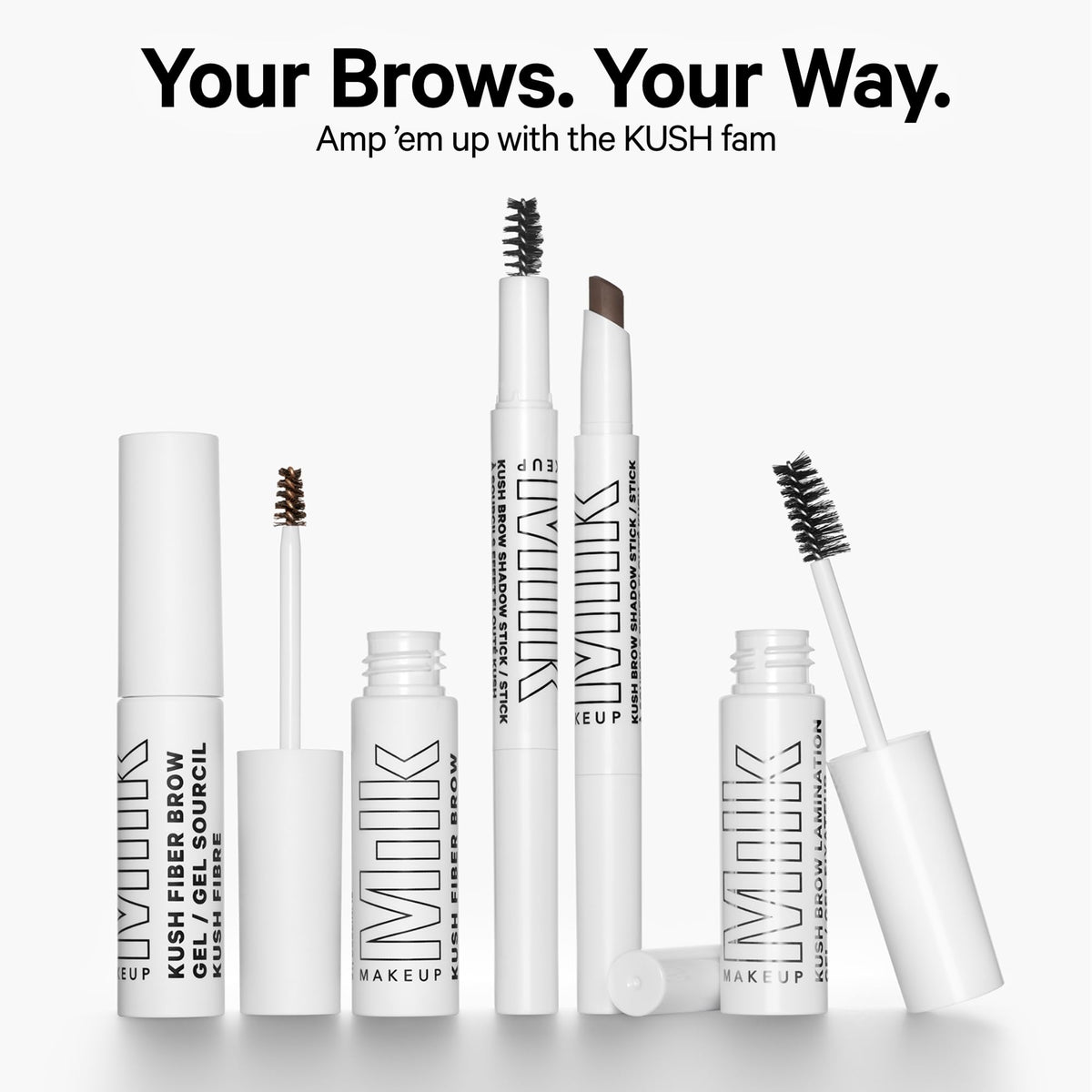 Before and after Brow images showing Milk Makeup creating fuller, softer-looking brows