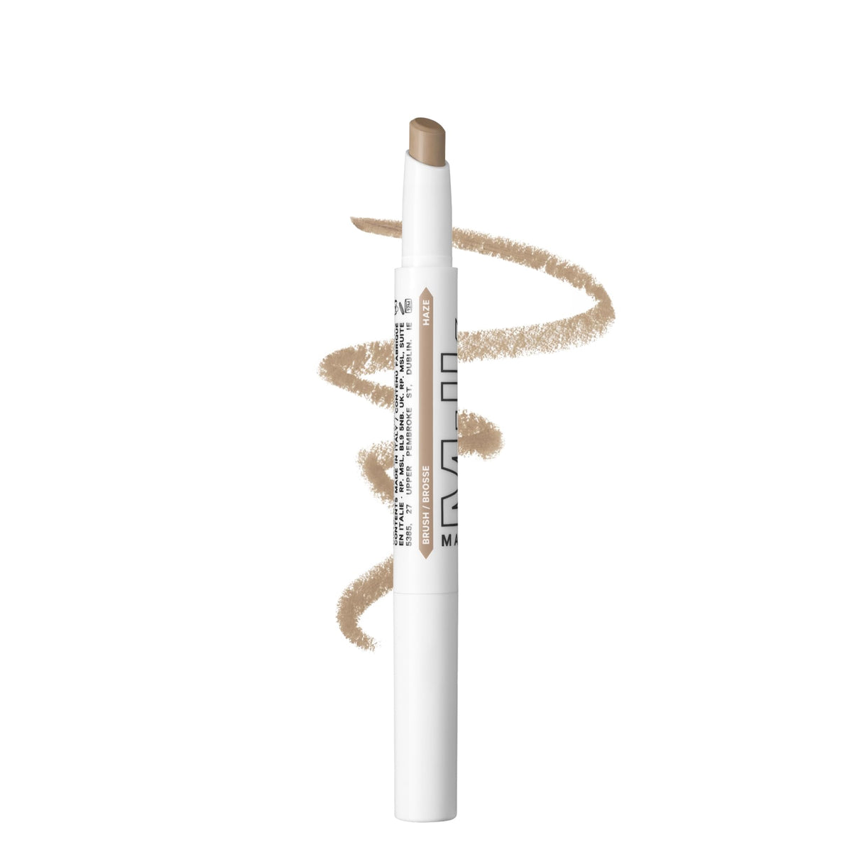 Milk Makeup front view of KUSH Brow Shadow Stick showing packaging and shade Haze benefits