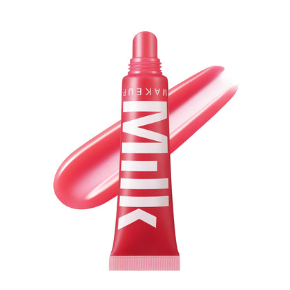 Milk Makeup front packaging showing Raspberry Rave and glossy finish benefit