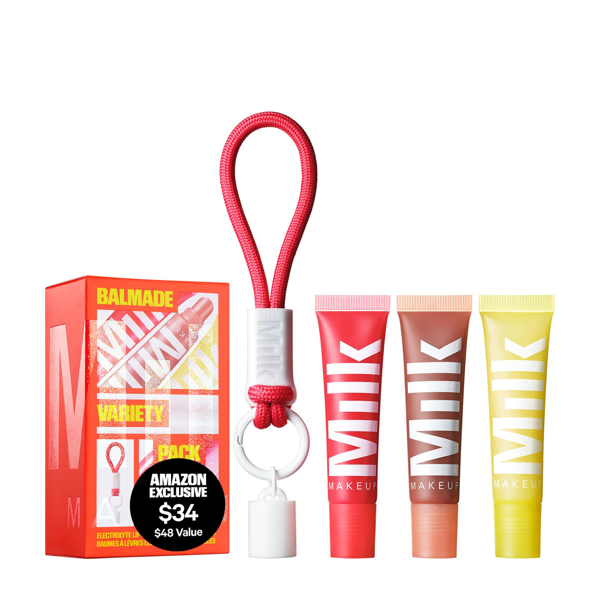 Milk Makeup balmade pack front showing three balms and packaging benefit gifting